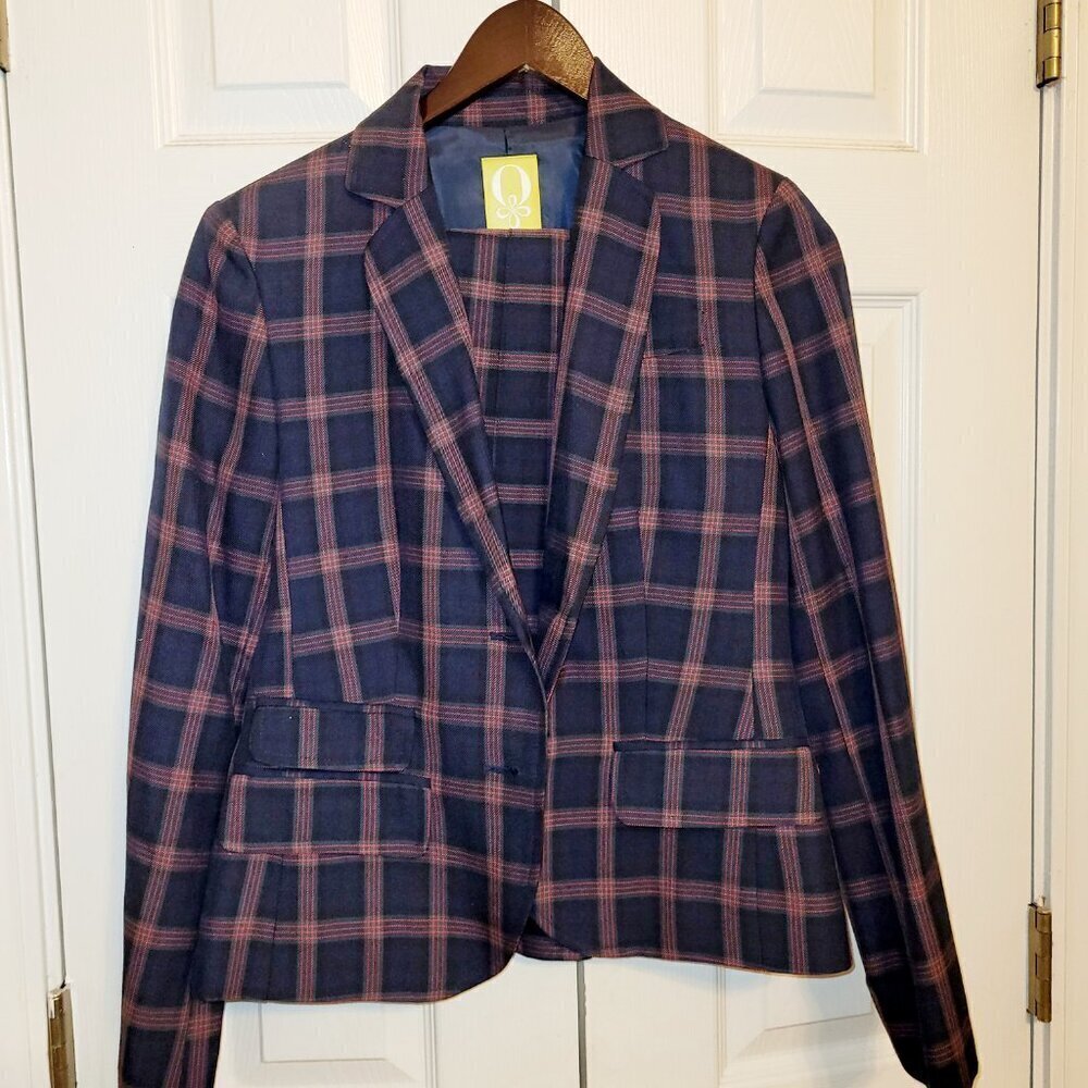 QMack 2pc Navy/Black/Red Plaid Blazer w/Matching Mini Pleated Skirt, Small - Picture 2 of 9